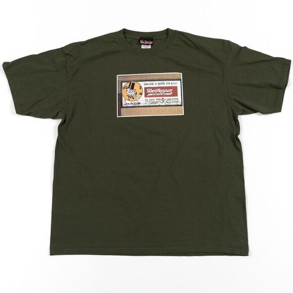 Vintage Dr Pepper Drink a Bite‎ to Eat T-Shirt 2XL Green Graphic Retro EUC - Picture 2 of 9